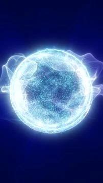 Luminous blue digital sphere made of particles and flowing mesh lines, symb.. Stock Illustration