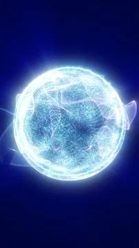Luminous blue digital sphere made of particles and flowing mesh lines, symb.. Stock Illustration