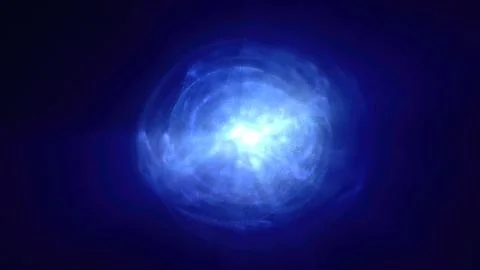 A luminous blue energy sphere core floating in a dark void, evoking a sense.. Stock Illustration