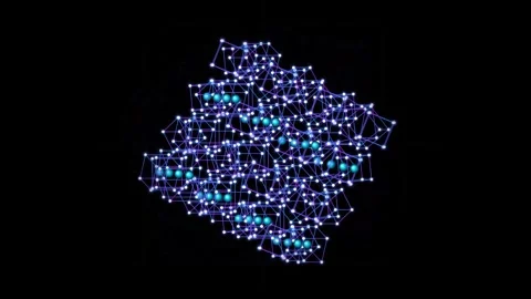 Luminous Blue Geometric Grid Network Connecting Spheres Abstract Motion Stock Footage 345513102