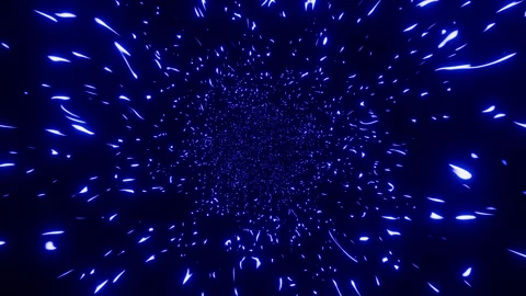 Luminous blue light glints slowly move and drift across a dark virtual space Stock Footage 344911107