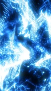 Luminous blue particle waves forming fluid energy streams, representing dig.. Stock Illustration