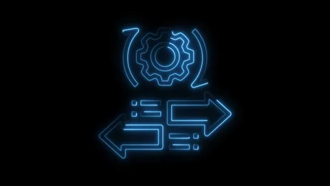 Luminous blue process automation loop and data transfer on black background Stock Footage 308193567