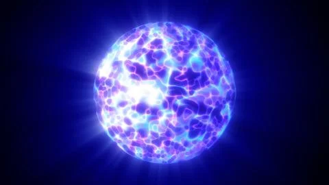 Luminous blue-purple plasma sphere with radiant electric patterns glowing in  Stock Illustration