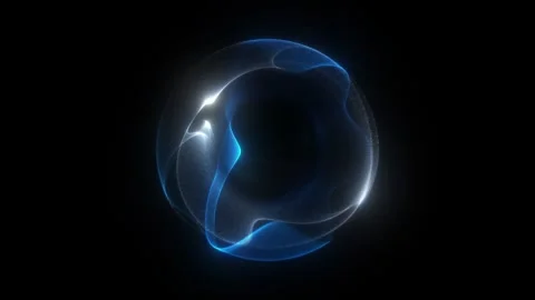 Luminous blue sphere form in dark space. Fluid waveform flow shaping abstra.. Видео 333693175