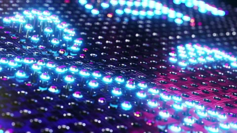 Luminous blue spheres moving in waves. Infinitely looped animation Video stock 214399571