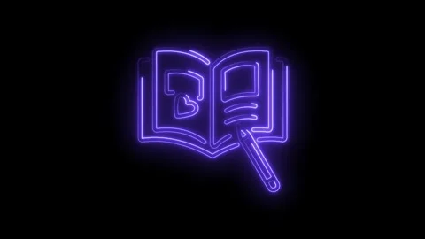 Luminous book and pen animation idea notebook with heart sign on dark backg.. Stock Footage 345992396