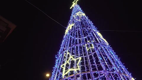 Luminous christmas tree with sparkling blue lights Stock Footage 340827494