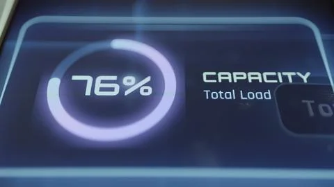 Luminous circular Capacity Total Load dial updates from 76 percent to 77 Stock Photos