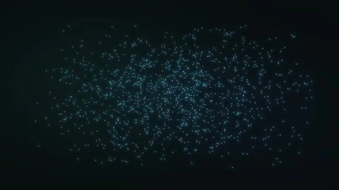 A luminous cloud of blue particles subtly shifts and disperses across a dar.. 库存影片 347290018