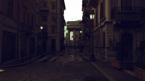 Luminous cobblestone pathway featuring cafes and inviting surroundings Stock Footage 341559350