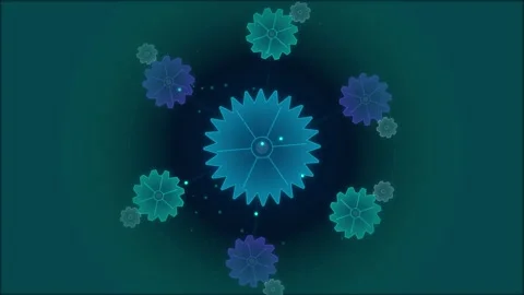 Luminous cosmic abstract geometric flower patterns on deep teal background Stock Footage 346005670