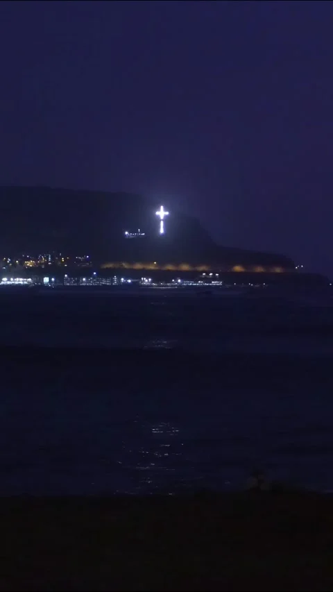 Luminous cross reflections on the sea at night Stock Footage 333018785
