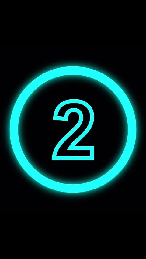 Luminous cyan neon number 2 within a glowing circle on black background. Nu.. Stock Footage 344843952