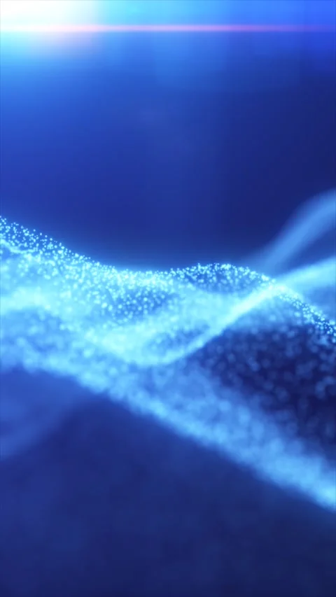 A luminous cyan particle wave flows across a deep blue background with soft.. Stock Footage 346686135