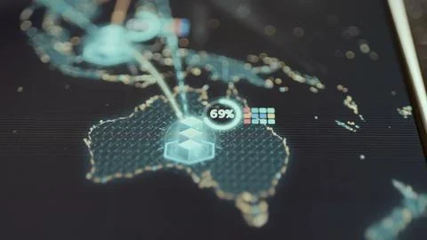 Luminous data center node over Australia shows utilization decreasing Stock Photos