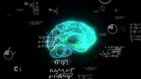 Luminous digital brain spinning in 3D space Stock Footage 316885005