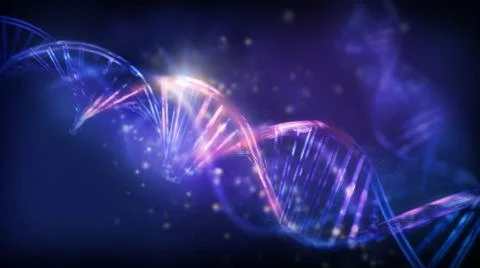 Luminous double helix strands of abstract DNA, 3D render. Stock Illustration