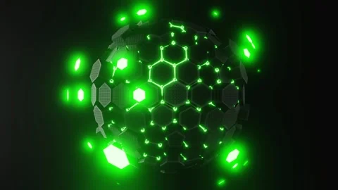 Luminous futuristic hexagonal tech sphere with green lights in digital cyber Stock Footage 278027625