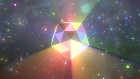 Luminous Gem Glowing Flashing Neon Rainbow Disco Ball Energy In Space Stock-Footage 343328445