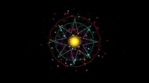 Luminous Geometric Star Mandala Rotating Expanding Dark Background Stock-Footage 347693431