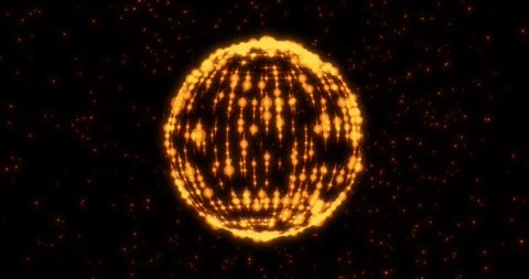 Luminous golden orb constructed from glowing nodes rotates in dark space 動画素材 346141702