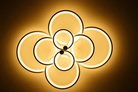 Luminous LED lamp on the ceiling. Bottom view. Stock Photos