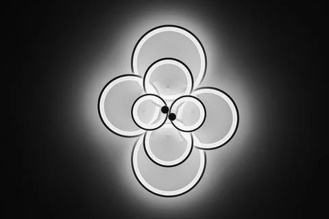 Luminous LED lamp on the ceiling. Bottom view. Stock Photos
