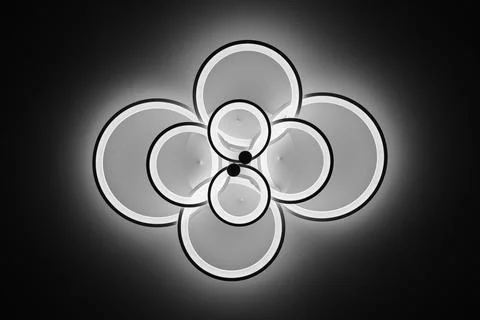 Luminous LED lamp on the ceiling. Bottom view. Stock Photos