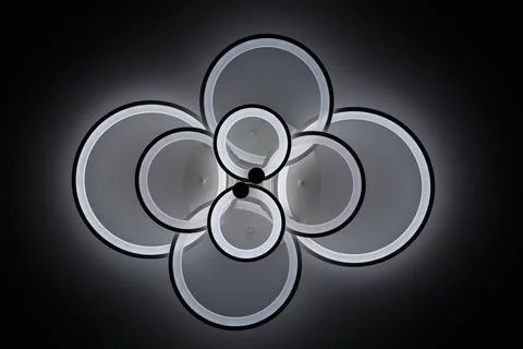 Luminous LED lamp on the ceiling. Bottom view. Stock Photos