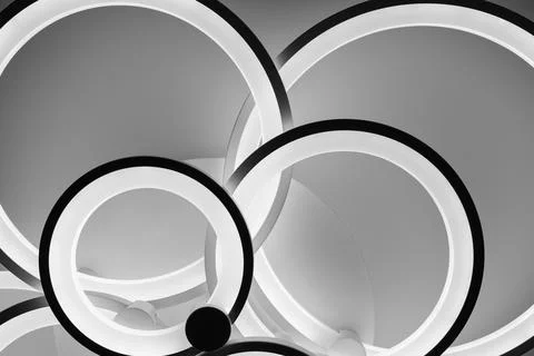 Luminous LED lamp on the ceiling. Bottom view. Stock Photos