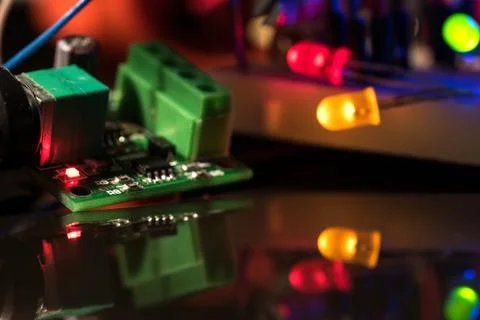 Luminous LEDs and electronic components Stock Photos