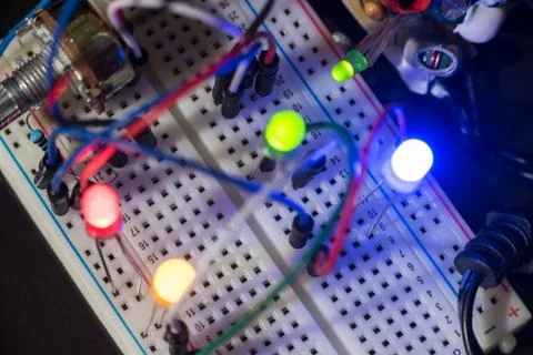 Luminous LEDs and electronic components Stock Photos