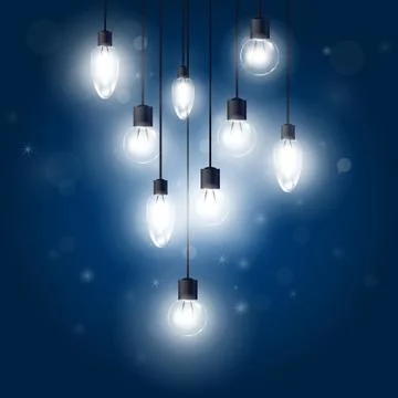 Luminous light bulbs hanging on cords - lamps Illustrazione stock