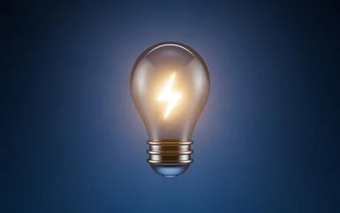 Luminous lightning sign is inside the light bulb, 3d rendering. Stock Illustration