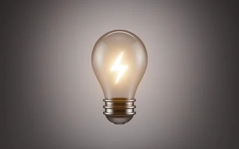 Luminous lightning sign is inside the light bulb, 3d rendering. Stock Illustration