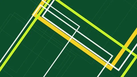 Luminous lime and yellow pathways form overlapping angular frames on an eme.. Stock-Illustration