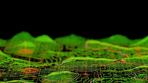 Luminous lines are connecting points on a terrain Stock Footage 261851720