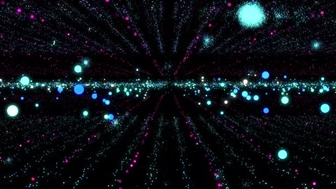 Luminous lines of blue and violet colored particles are directed into the camera Stock Footage 252874438