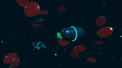 Luminous Microscopic Nanotech Cellular Fluid Drift with 3D nanobots navigating b 스톡 동영상 346019262