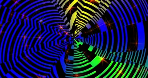 Luminous multicolored blocks are located in the center of the frame and rotate Stock Footage 144674499