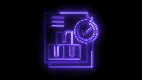 Luminous neon animation of boxes on a document with check mark symbol on blac Stock Footage 312317834