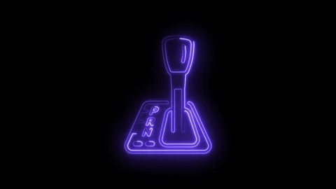 Luminous neon automotive automatic gear shift car detail on a dark background Stock Footage 330779733