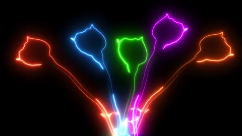 Luminous Neon Tulips, Sci-Fi Digital Flower Art with Futuristic Glow Stock Footage 310057023