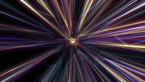 A luminous object in the depths of black space emits laser beams. Stock Footage 124023919