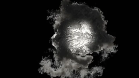 Luminous objects are trying to break through the clouds of gray smoke on a black Stock Footage 177214406