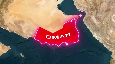 The luminous Omani map graphic glowing borders in the motion clip Video stock 342593973