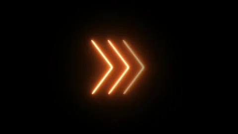 Luminous orange neon chevron arrows flashing sequentially on black background ar Stock Footage 334095187