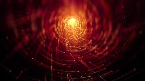 Luminous orange or bronze particles fly in a whirlpool or vortex in a tunnel Stock Footage 252047439