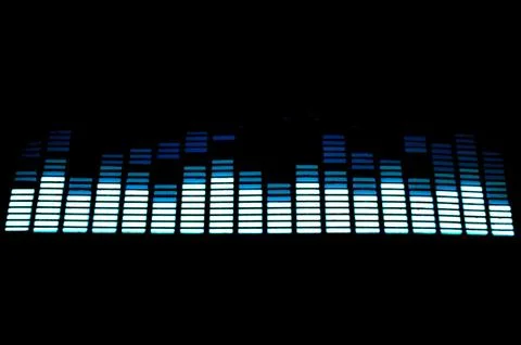 Luminous panel of pixels, with neon blue with green color and an equalizer Stock Photos